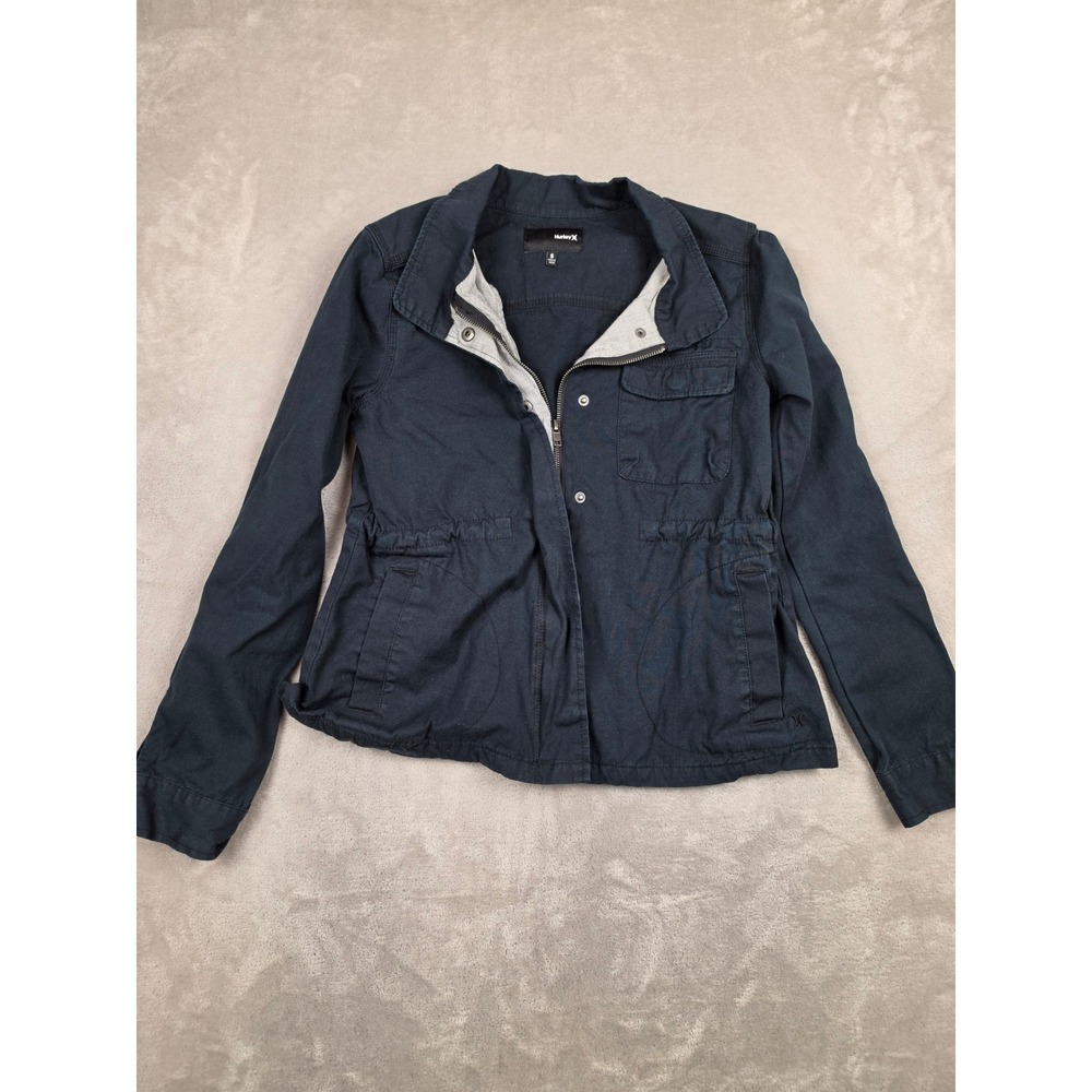 Hurley Field Jacket Womens Small Blue Zip Snap Button Cinched Utility Coat